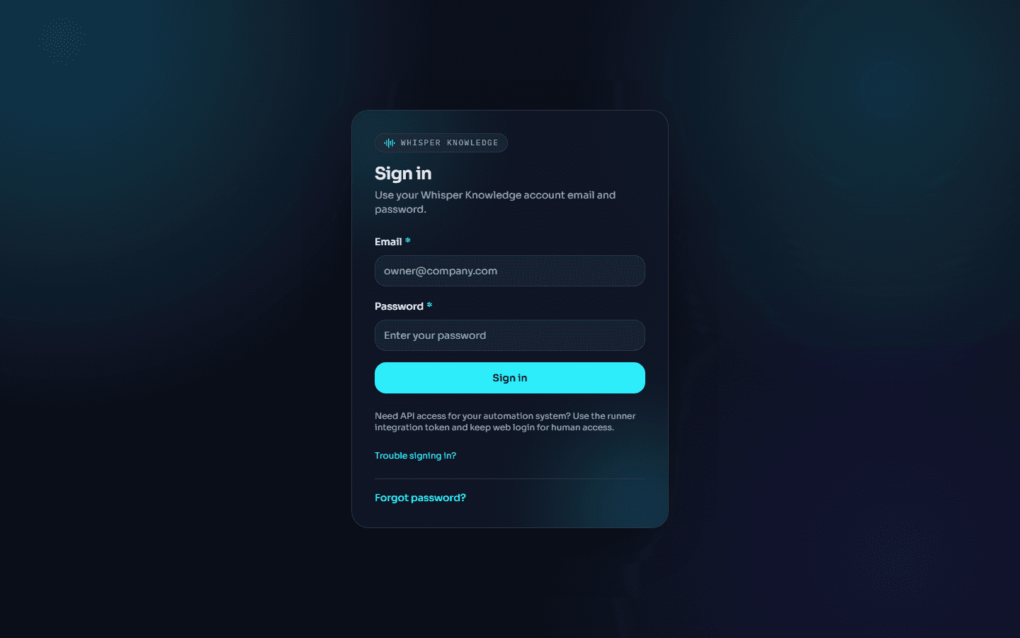 Whisper Knowledge — desktop view