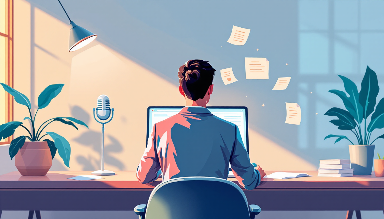A BCBA working efficiently at a clinic desk while a voice-capture AI structures session notes on screen — illustrating the 'human freed from paperwork' outcome of the Rising Stars ABA automation case study